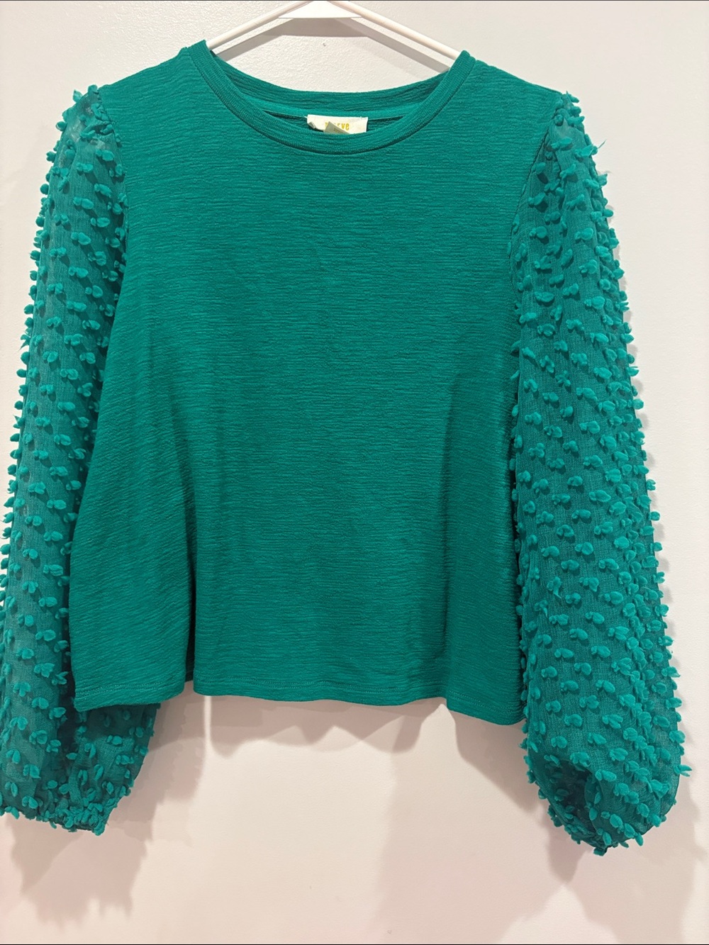 Anthropologie Teal Balloon-Sleeve Textured Knit ptp 19.5-22 length 21 will fit s